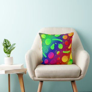 Colourful Vibrant Neon Fruits Pattern Art Throw Pillow