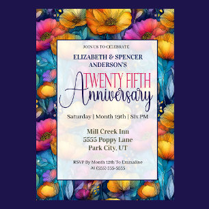 Colourful Vibrant Poppy 25th Wedding Anniversary Invitation