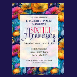 Colourful Vibrant Poppy 60th Wedding Anniversary Invitation