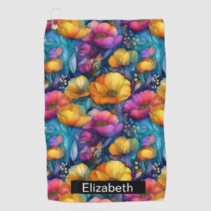 Colourful Vibrant Poppy Personalized Golf Towel
