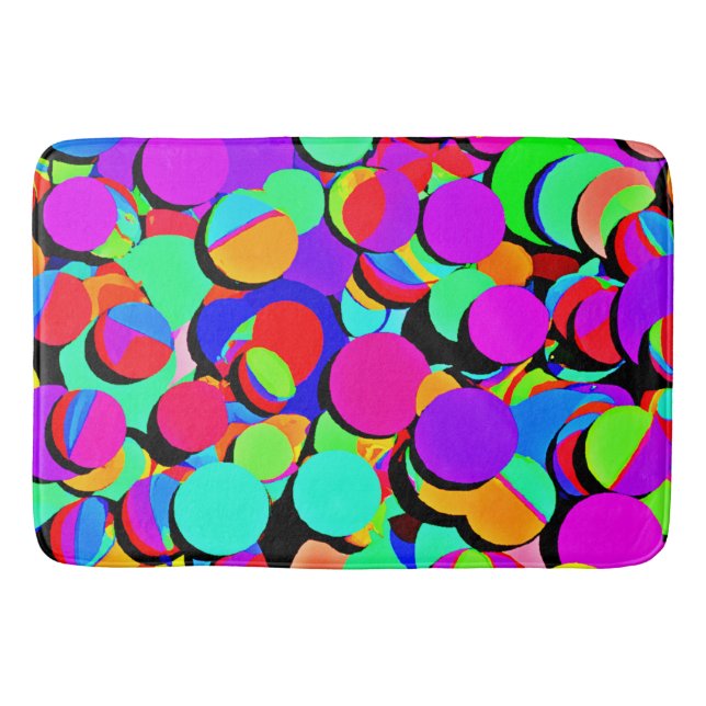 Colourful Vibrant Retro Revival Pattern Bath Mat (Front)