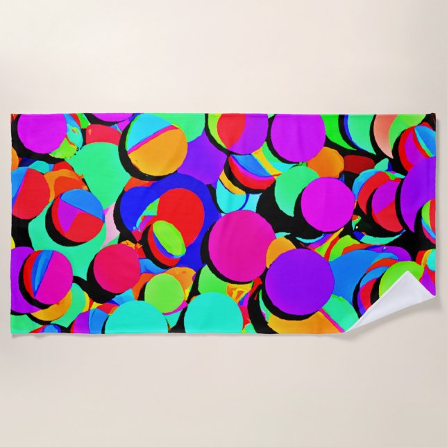 Colourful Vibrant Retro Revival Pattern Beach Towel (Front)