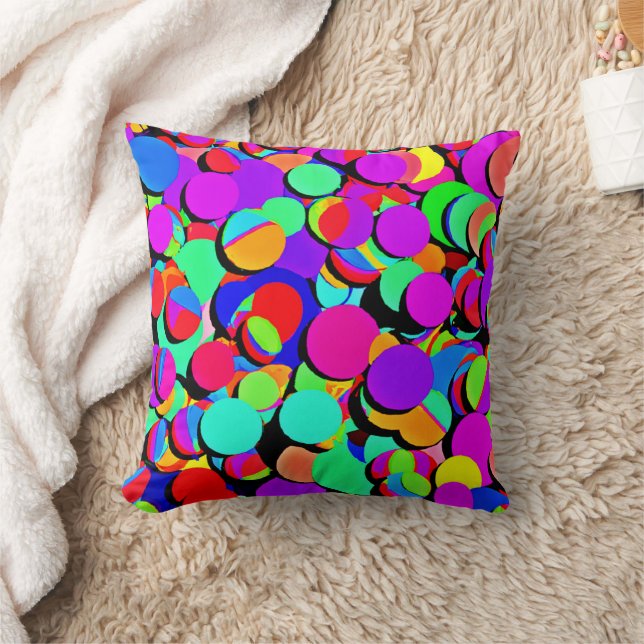 Colourful Vibrant Retro Revival Pattern Throw Pillow (Blanket)