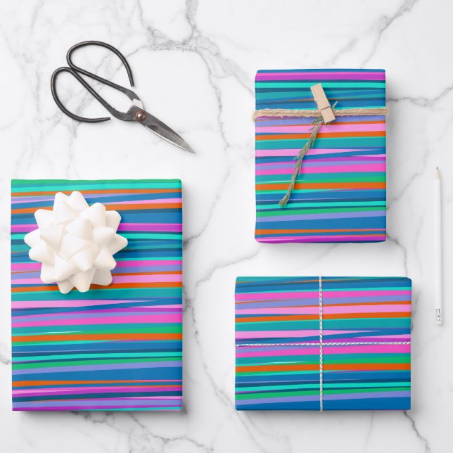 Colourful Vibrant Stripes in Bright Summer Colours Wrapping Paper Sheet (Front)