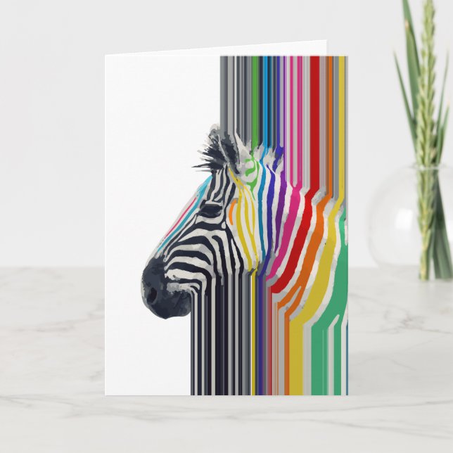 Colourful Vibrant Stripes Zebra Painting Card (Front)