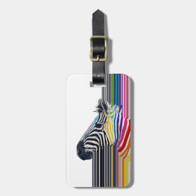 Colourful Vibrant Stripes Zebra Painting Luggage Tag (Front Vertical)