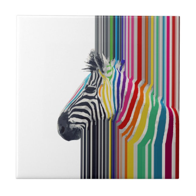 Colourful Vibrant Stripes Zebra Painting Tile (Front)