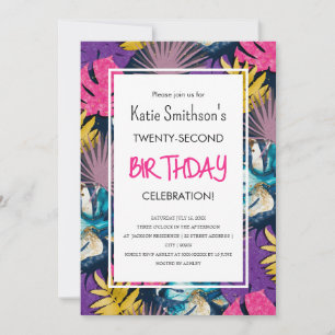 Colourful Vibrant Tropical Plants with Gold Invitation