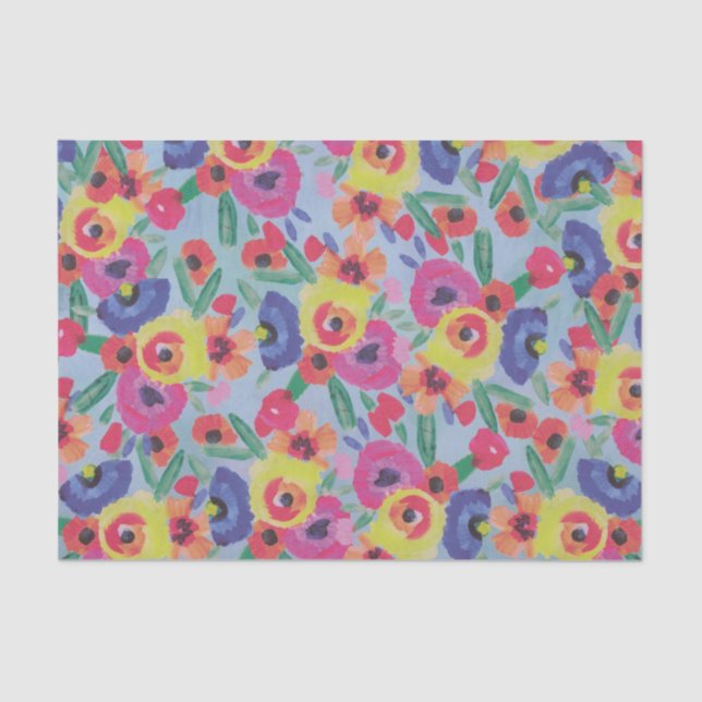 Colourful vibrant Watercolor Floral botanical Tissue Paper (Front)