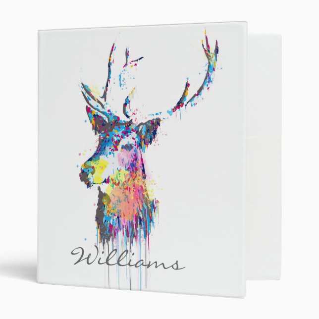 colourful vibrant watercolours splatters deer head binder (Front/Inside)