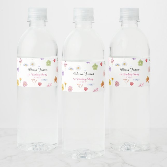 Colourful & Vibrant  Wildflowers Water Bottle Labe Water Bottle Label (Bottles)