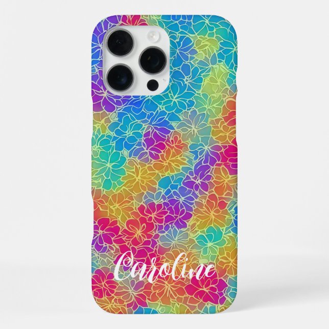 Colourful vibtrant rainbow floral pattern name iPhone case (Back)