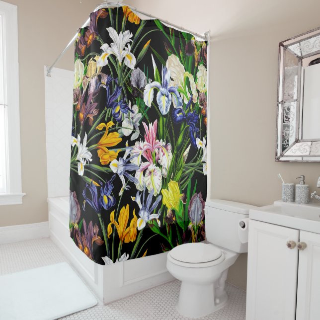Colourful Victorian Iris Flowers on Black Pattern (In Situ)
