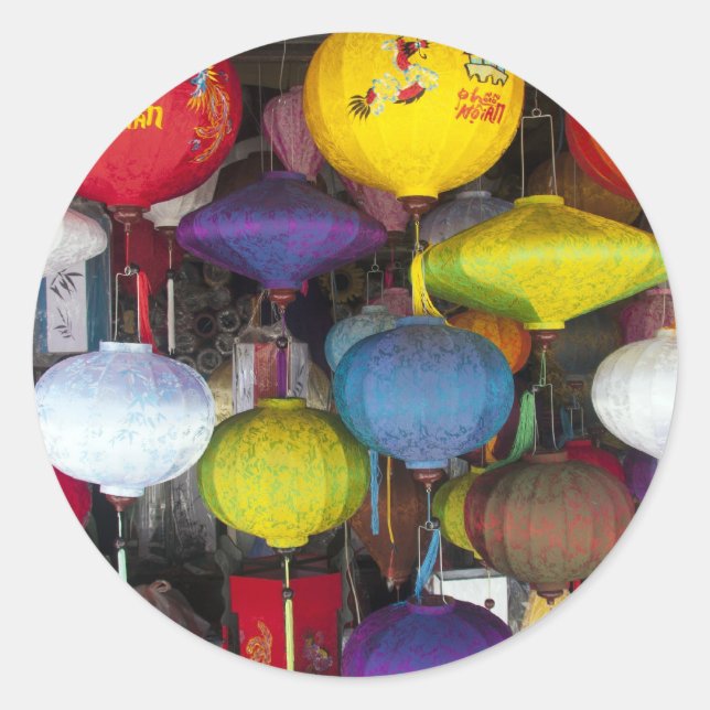 Colourful Vietnamese hanging lanterns Classic Round Sticker (Front)