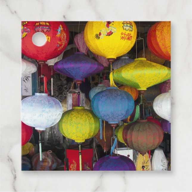 Colourful Vietnamese hanging lanterns Favour Tags (Front)