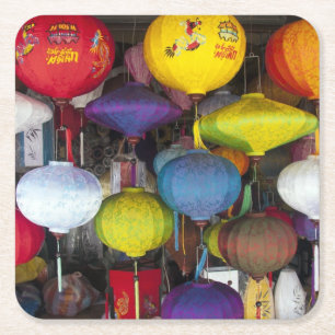 Colourful Vietnamese hanging lanterns Square Paper Coaster