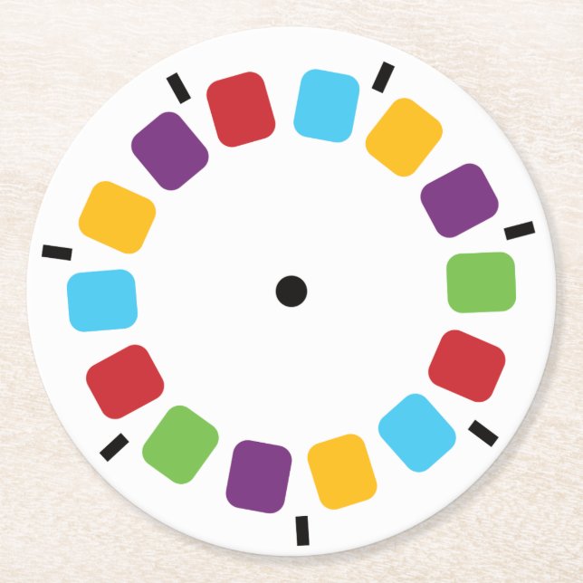 Colourful Viewmaster Reel Retro Modern Round Paper Coaster (Front)