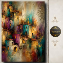 Colourful Village Decoupage Mediterranean Art