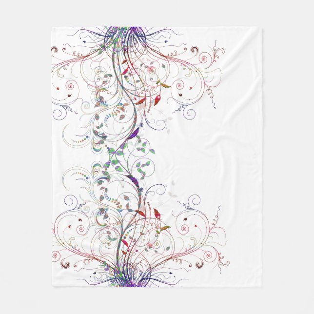 Colourful Vines n Flowers Fleece Blanket (Front)