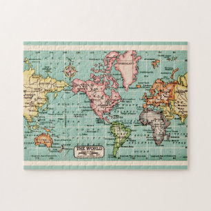 Colourful Vintage 11x14 World Map Jigsaw Puzzle