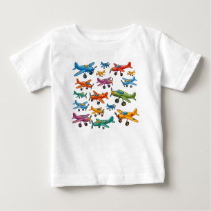 Colourful Vintage Airplanes Pattern – Retro Aviati Baby T-Shirt