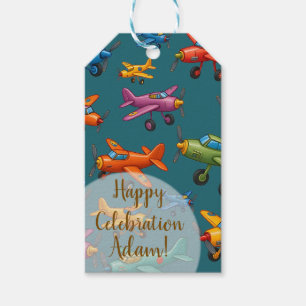 Colourful Vintage Airplanes Pattern – Retro Aviati Gift Tags