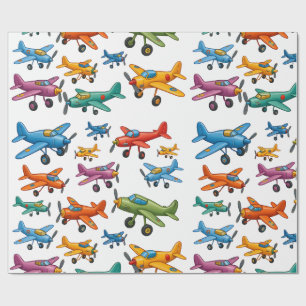 Colourful Vintage Airplanes Pattern – Retro Aviati Wrapping Paper