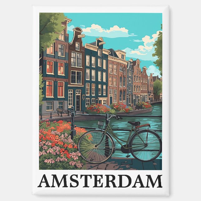 Colourful Vintage Amsterdam Netherlands Canal View Magnet (Front)