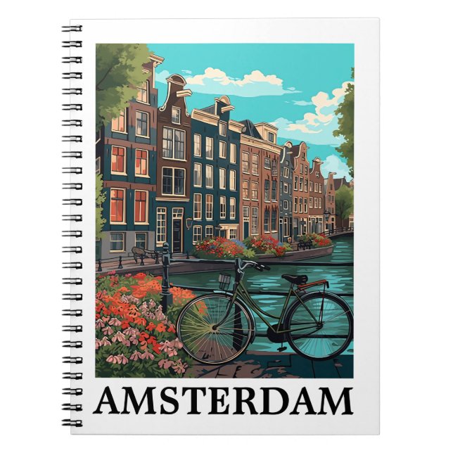 Colourful Vintage Amsterdam Netherlands Canal View Notebook (Front)