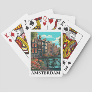 Colourful Vintage Amsterdam Netherlands Canal View Playing Cards