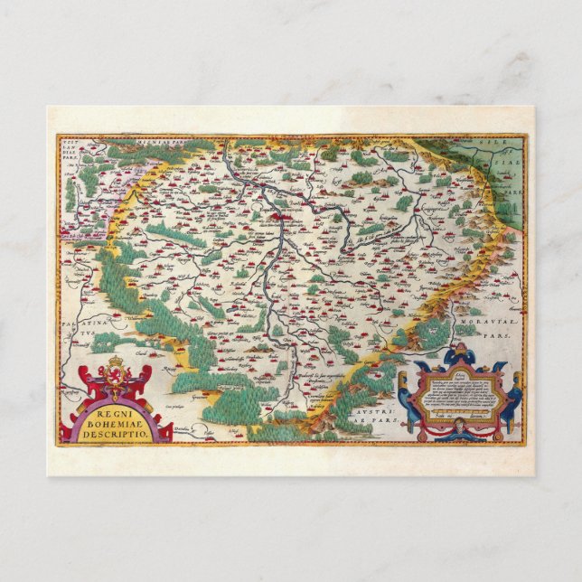 Colourful Vintage Antique Map of Bohemia Postcard (Front)