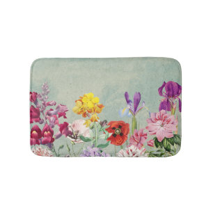 Colourful vintage blooming beautiful wildflowers bath mat
