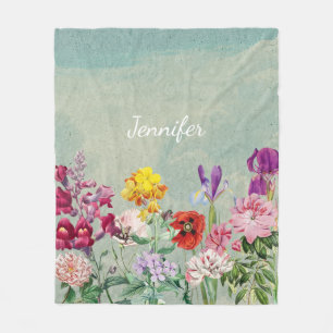 Colourful vintage blooming beautiful wildflowers fleece blanket