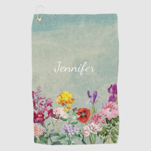 Colourful vintage blooming beautiful wildflowers golf towel