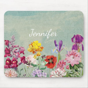 Colourful vintage blooming beautiful wildflowers mouse pad