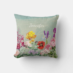 Colourful vintage blooming beautiful wildflowers throw pillow