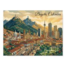 Colourful Vintage Bogota Colombia Travel Art