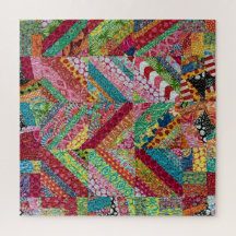 Colourful Vintage Boho Zigzag Patchwork Quilt