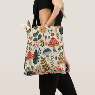Colourful Vintage Botanical Mushroom Tote Bag