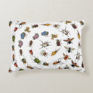 Colourful Vintage Bugs & Beetles Pattern Accent Pillow