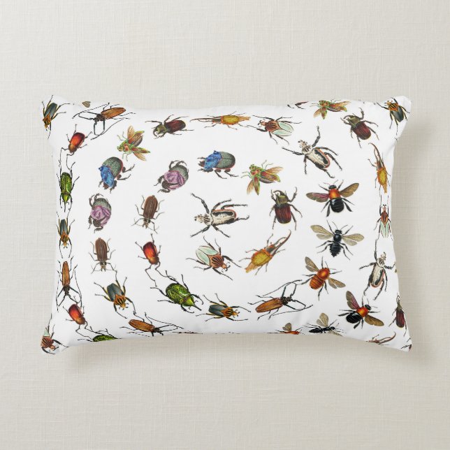 Colourful Vintage Bugs & Beetles Pattern Accent Pillow (Front)