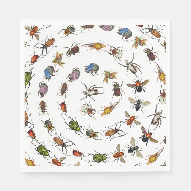 Colourful Vintage Bugs & Beetles Pattern Napkin (Front)