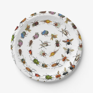 Colourful Vintage Bugs & Beetles Pattern Paper Plate
