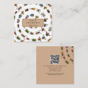 Colourful Vintage Bugs & Beetles Pattern Square Business Card