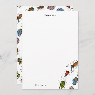 Colourful Vintage Bugs & Beetles Pattern Thank You Card