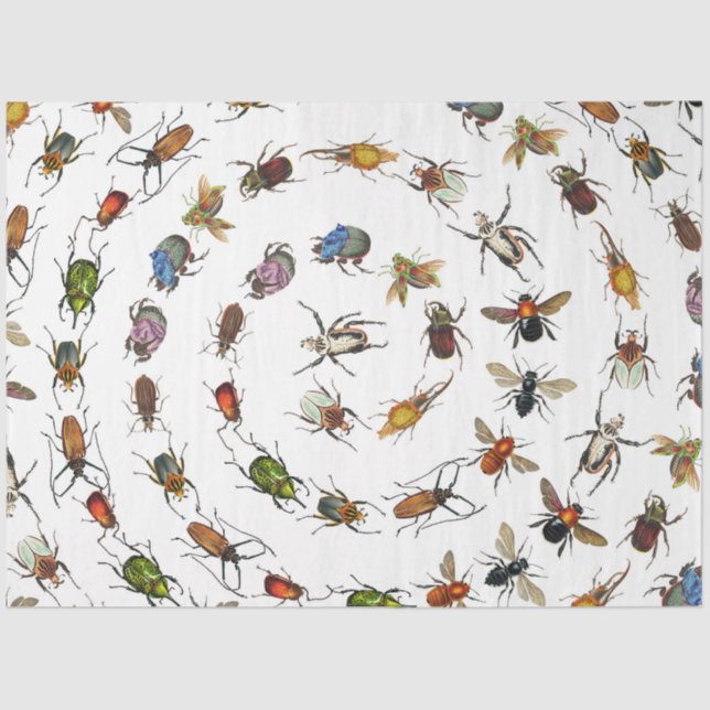 Colourful Vintage Bugs & Beetles Pattern Tissue Paper (Front)