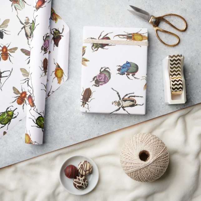 Colourful Vintage Bugs & Beetles Pattern Wrapping Paper (Crafts)