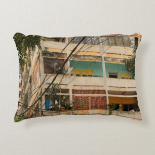 Colourful Vintage Building - Vietnamaged, ancient, Accent Pillow