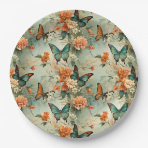 Colourful Vintage Butterflies and Flowers (10) Paper Plate