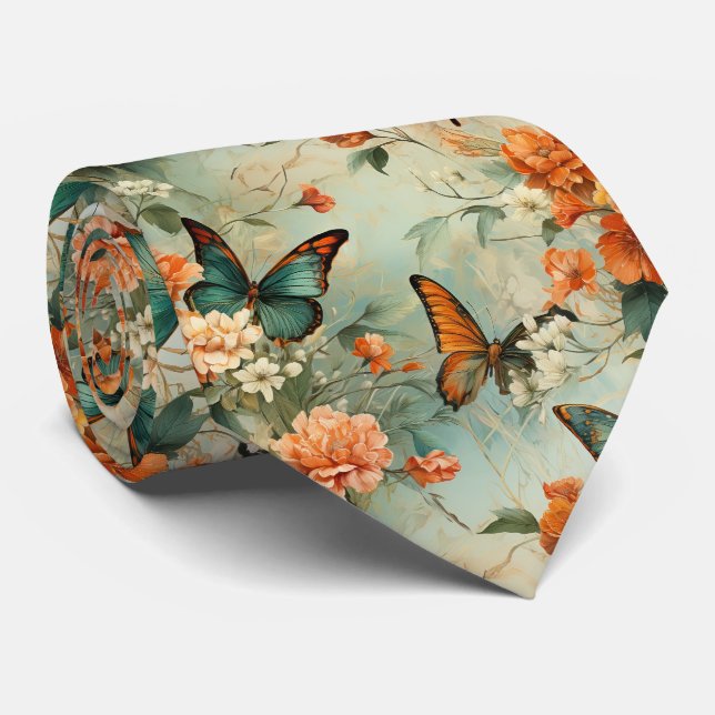 Colourful Vintage Butterflies and Flowers (10) Tie (Rolled)